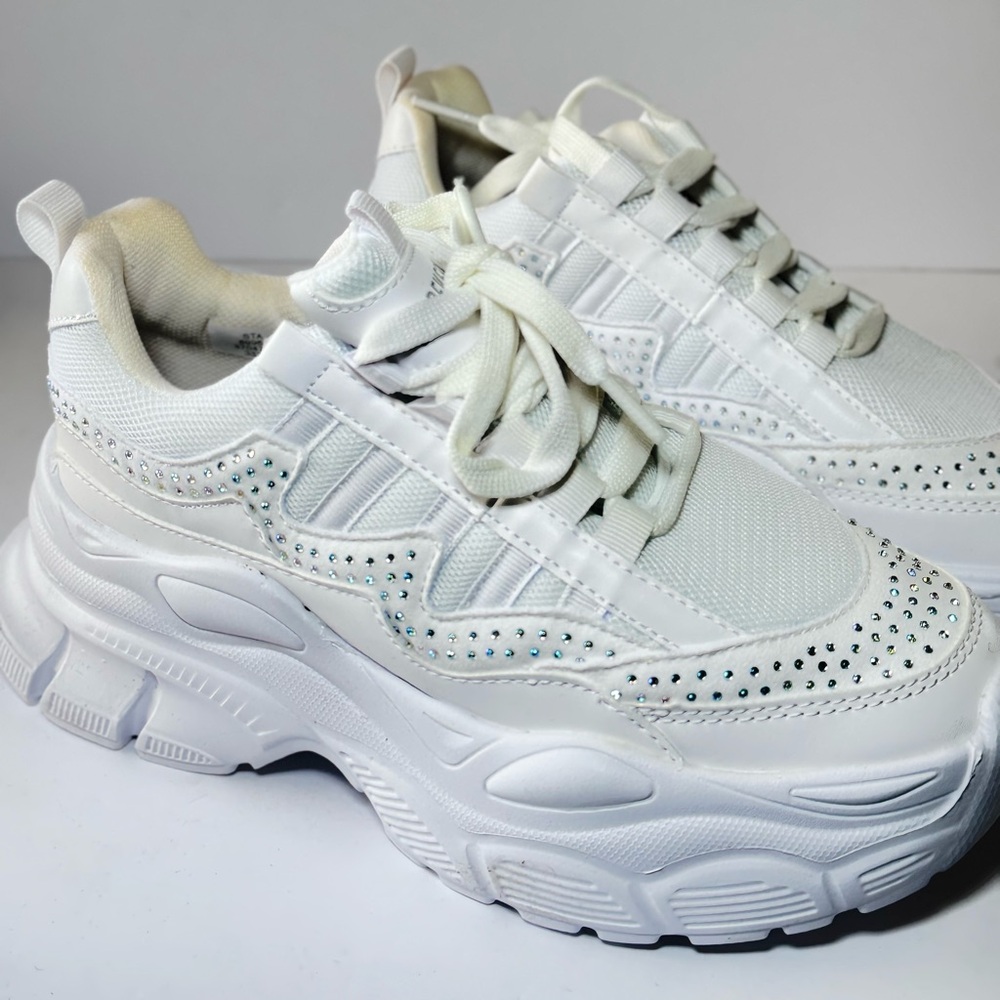 Forever 21- White Platform Rhinestone Athletic Sneakers for kids